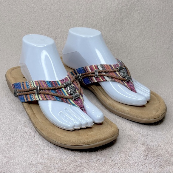 Minnetonka Striped Medallion Flip Flops Sandals-Women’s 11-Multicolor Pink/Tan - Picture 8 of 12